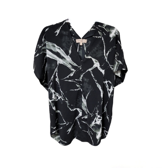 Philosophy Black and White Round Edge Short Sleeve Deep V Neck Top Size Small - Picture 1 of 5